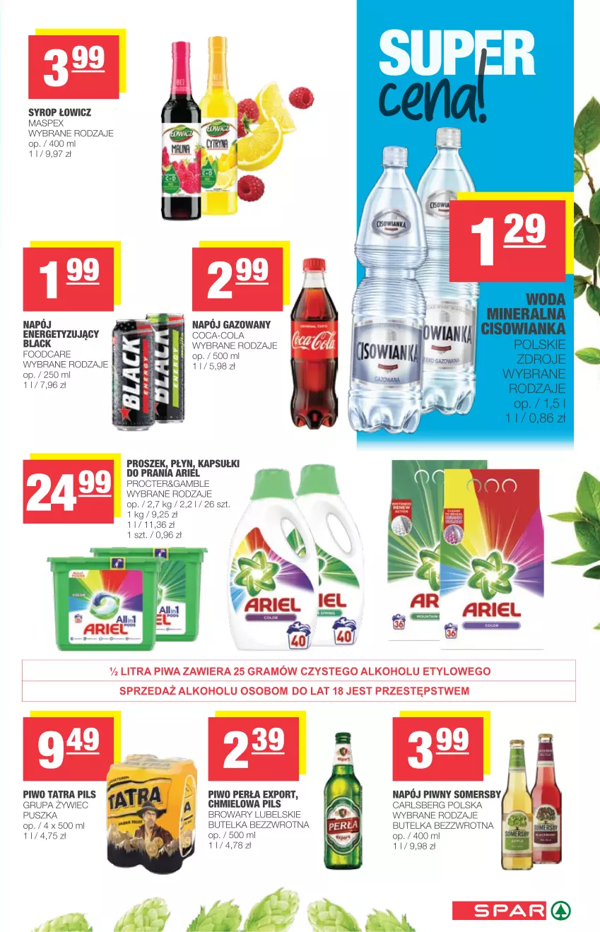 Gazetka promocyjna Spar - Spar - ważna 05.05 do 11.05.2021 - strona 7 - produkty: Ariel, Blag, Carlsberg, Coca-Cola, Gra, Kapsułki do prania, Perła, Piwa, Piwo, Por, Somersby, Syrop, Tatra