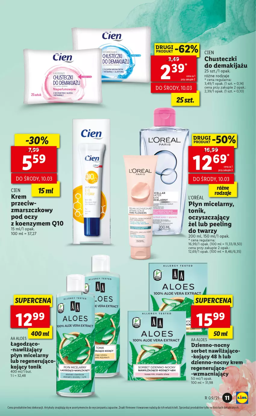 Gazetka promocyjna Lidl - TYDZIEŃ KOBIET - CELEBRUJ KOBIECOŚĆ Z LIDLEM! - ważna 03.03 do 10.03.2021 - strona 11 - produkty: Aloe vera, Chusteczki, Cynk, Makijaż, Mars, Olej, Peeling, Perfum, Płyn micelarny, Tonik