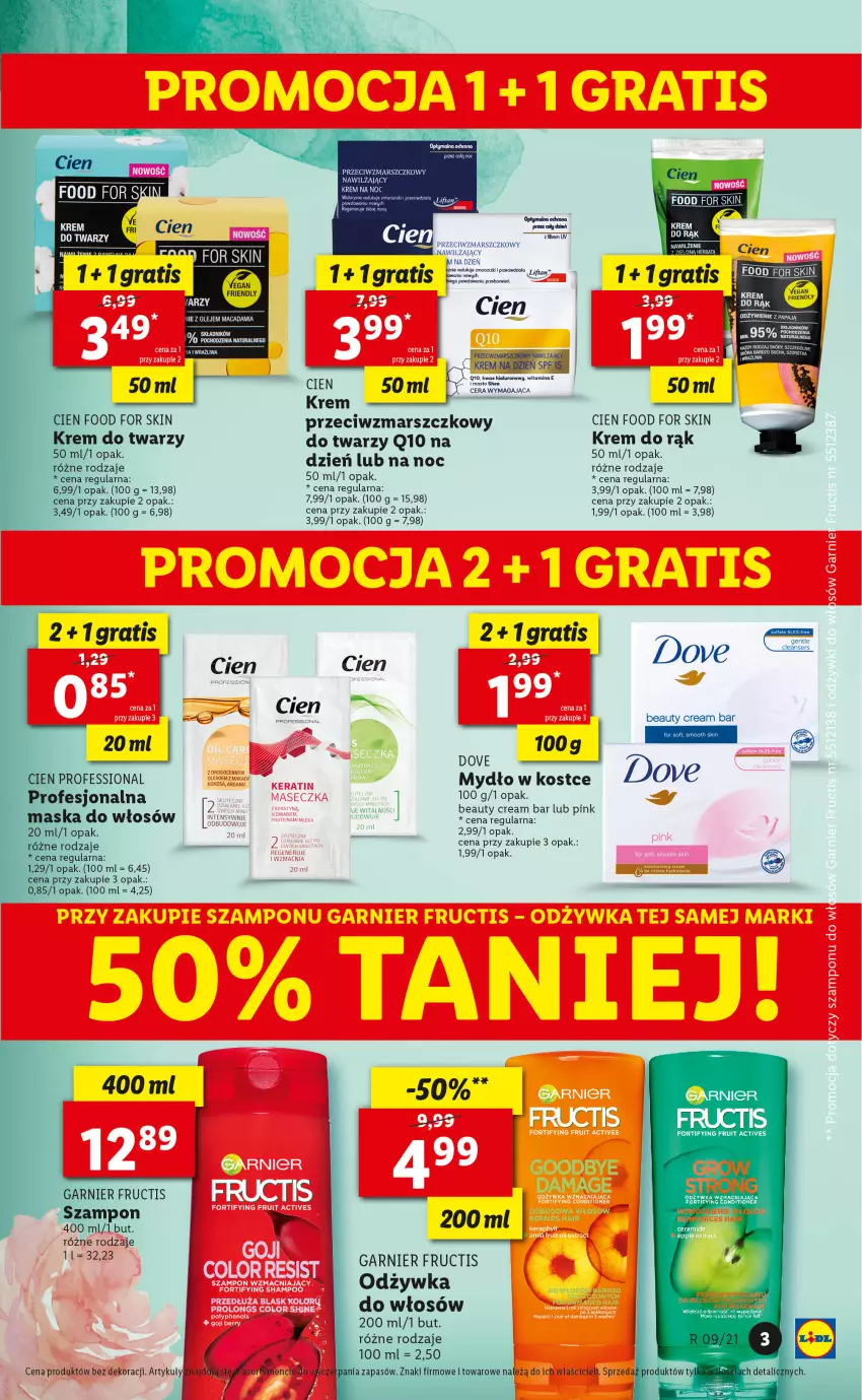 Gazetka promocyjna Lidl - TYDZIEŃ KOBIET - CELEBRUJ KOBIECOŚĆ Z LIDLEM! - ważna 03.03 do 10.03.2021 - strona 3 - produkty: Dove, Fructis, Garnier, Gra, Krem do rąk, Krem na dzień, Krem na noc, Krem przeciwzmarszczkowy, Mars, Mydło, Odżywka, Olej, Ser