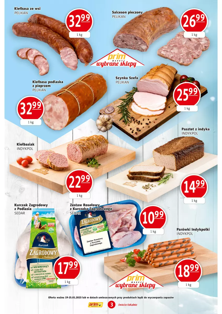 Gazetka promocyjna Prim Market - ważna 19.01 do 25.01.2023 - strona 3 - produkty: Basia, Fa, Kasza, Kiełbasa, Kurczak, Parówki, Pasztet, Pasztet z indyka, Piec, Pieprz, Salceson, Szynka