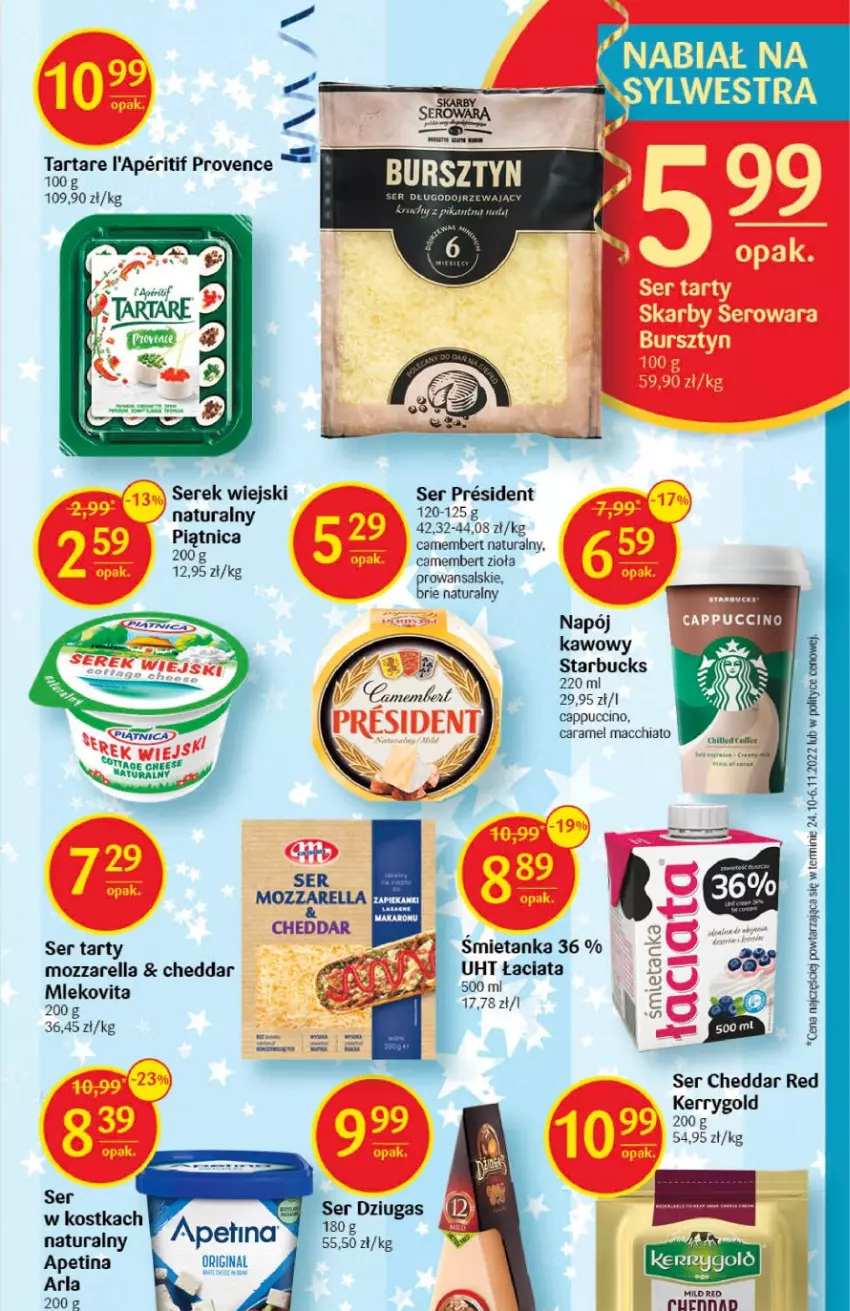 Gazetka promocyjna Delikatesy Centrum - Gazetka DC50 - ważna 27.12.2022 do 02.01.2023 - strona 11 - produkty: Brie, Camembert, Cappuccino, Cheddar, Chia, Gin, Mleko, Mlekovita, Mozzarella, Napój, Por, Ser, Ser długodojrzewający, Serek, Serek wiejski, Tarta, Tartare