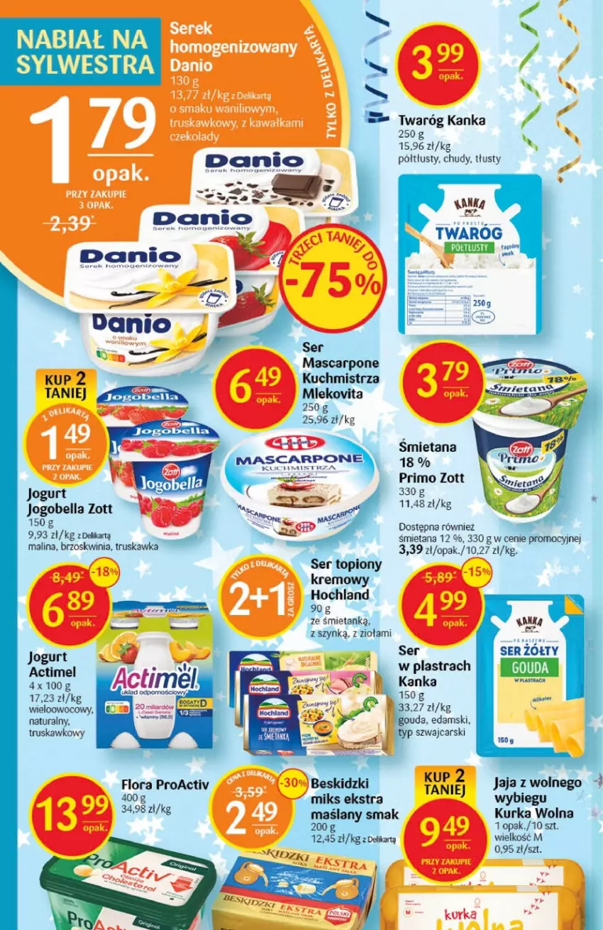 Gazetka promocyjna Delikatesy Centrum - Gazetka DC50 - ważna 27.12.2022 do 02.01.2023 - strona 12 - produkty: Actimel, Bell, Bella, Beskidzki, Cars, Edam, Flora, Gouda, Hochland, Jaja, Jaja z wolnego wybiegu, Jogobella, Jogurt, Mascarpone, Mleko, Mlekovita, Ser, Ser topiony, Top, Twaróg, Zott