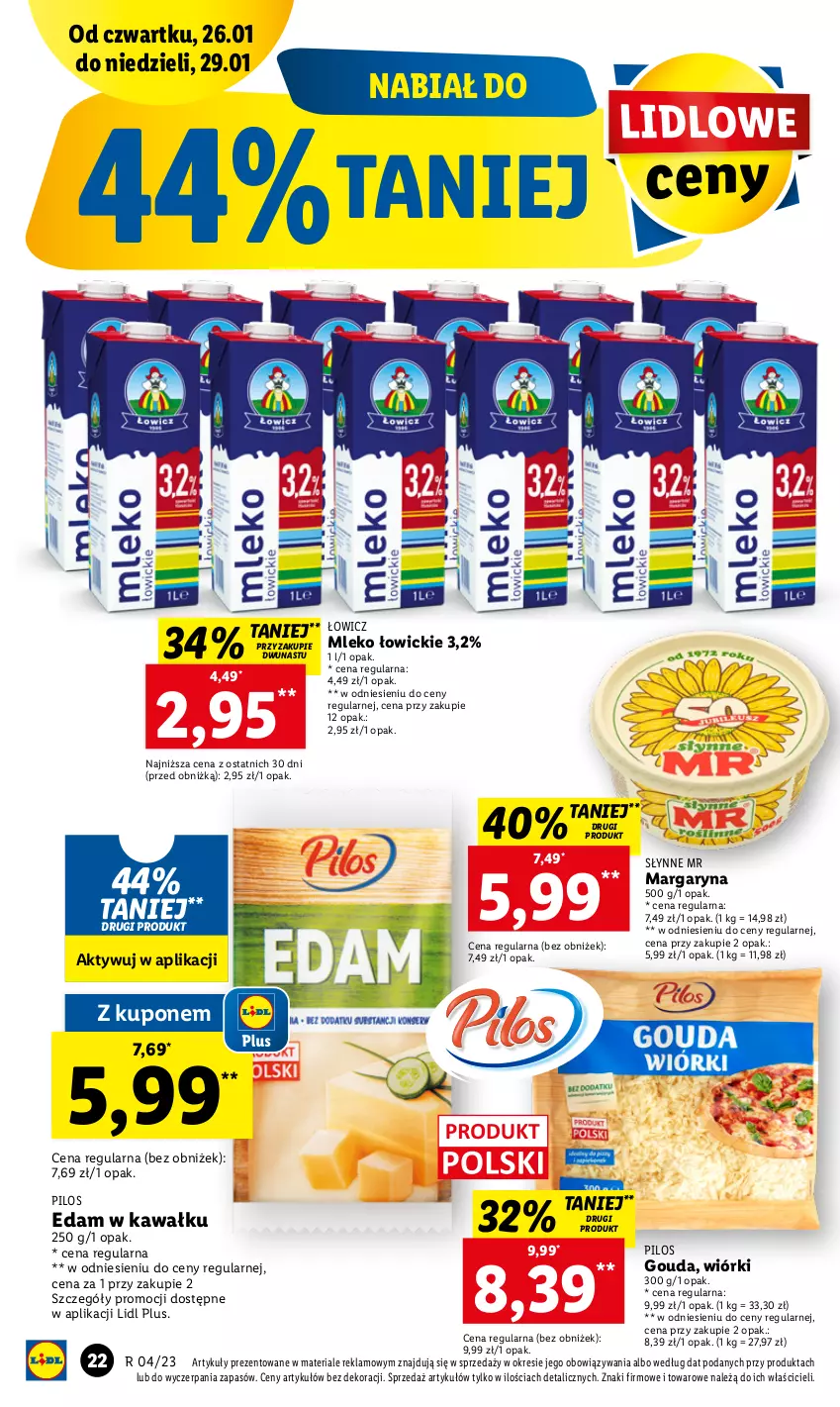 Gazetka promocyjna Lidl - GAZETKA - ważna 26.01 do 29.01.2023 - strona 24 - produkty: Edam, Gouda, Kawa, Margaryna, Mleko, Pilos, Słynne