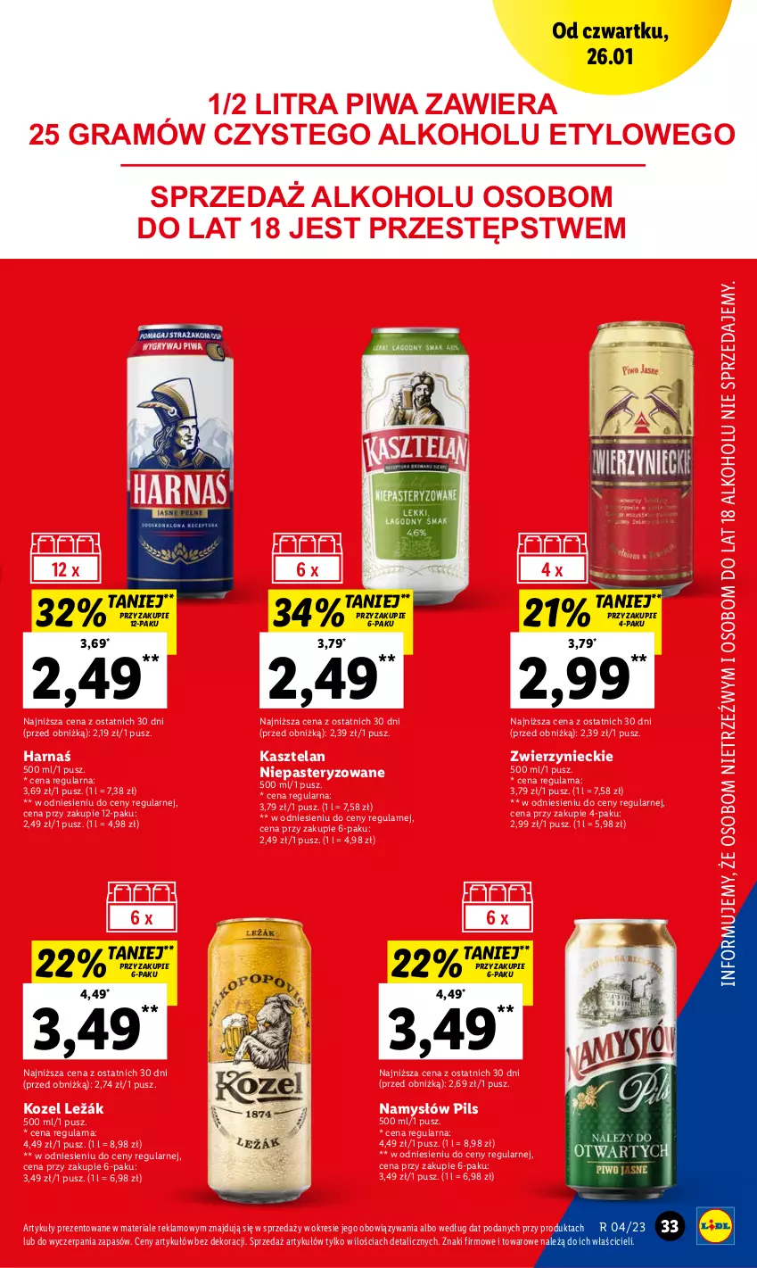 Gazetka promocyjna Lidl - GAZETKA - ważna 26.01 do 29.01.2023 - strona 37 - produkty: Gra, Harnaś, Heineken, Kasztelan, Kozel, Namysłów, Perła, Piwa, Por