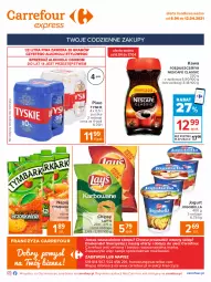 Gazetka promocyjna Carrefour - Gazetka Express - Gazetka - ważna od 12.04 do 12.04.2021 - strona 2 - produkty: Piwa, Piwo, Nescafé, Kawa rozpuszczalna, Gra, Bell, Jogurt, Chipsy, Kawa, Tyskie, Tymbark, Bella, Jogobella, Lay’s, Napój