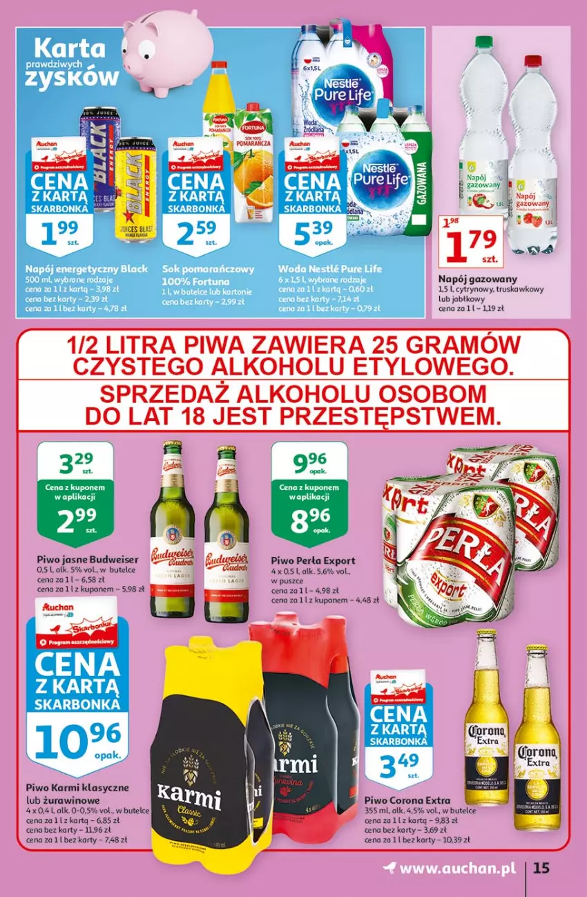 Gazetka promocyjna Auchan - Rysuje się pobudka na piątkę Hipermarkety - ważna 29.07 do 04.08.2021 - strona 15 - produkty: Corona Extra, Gra, Karmi, Napój, Perła, Piwa, Piwo, Piwo jasne, Por, Ser, Wino