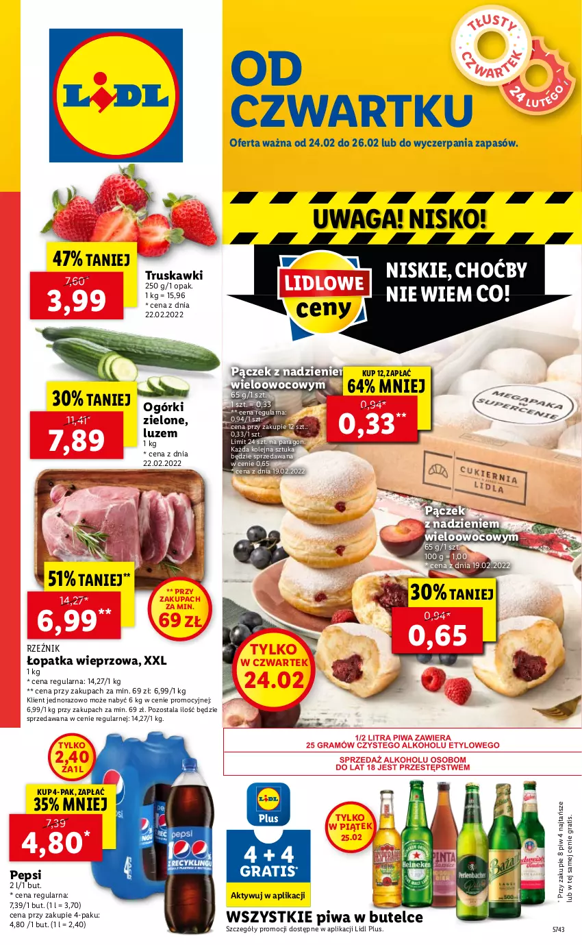 Gazetka promocyjna Lidl - GAZETKA - ważna 24.02 do 26.02.2022 - strona 1 - produkty: Gra, Olej, Pączek, Pepsi, Piwa, Truskawki, Waga