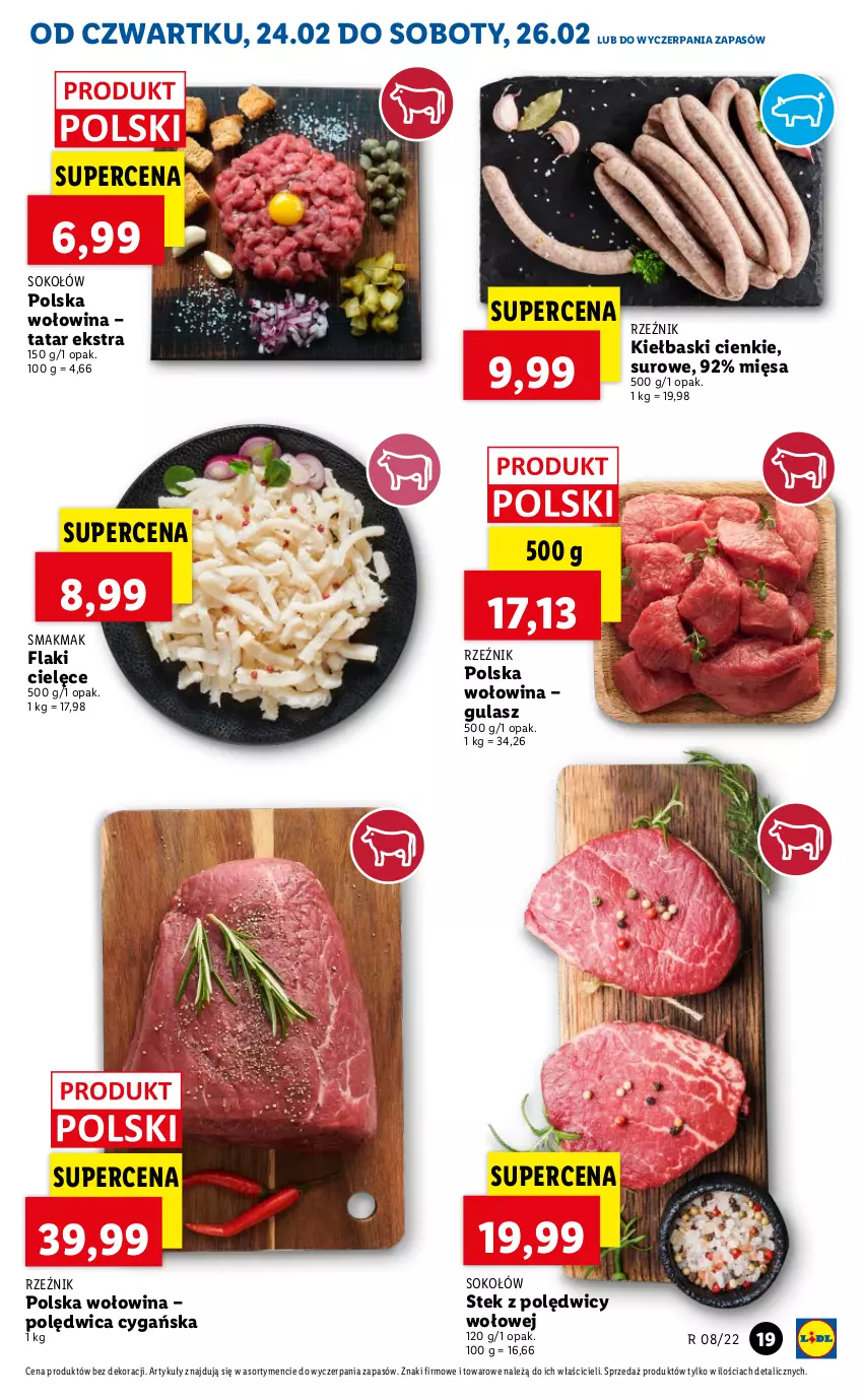 Gazetka promocyjna Lidl - GAZETKA - ważna 24.02 do 26.02.2022 - strona 19 - produkty: Flaki, Polędwica, Sok, Sokołów, Stek, Wołowina