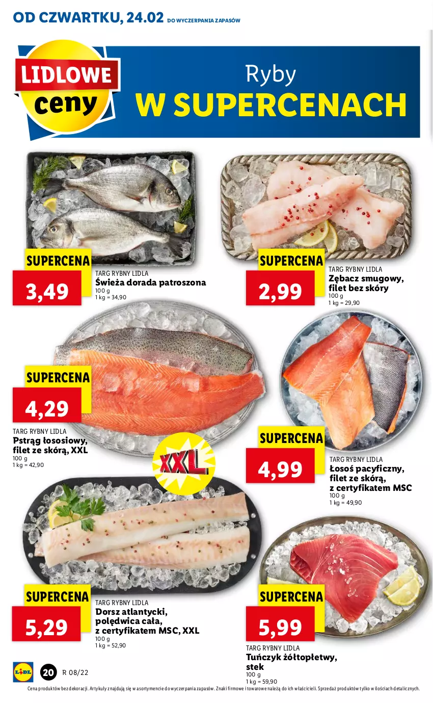 Gazetka promocyjna Lidl - GAZETKA - ważna 24.02 do 26.02.2022 - strona 20 - produkty: Dorsz, Polędwica, Pstrąg, Pstrąg łososiowy, Sos, Stek, Top, Tuńczyk