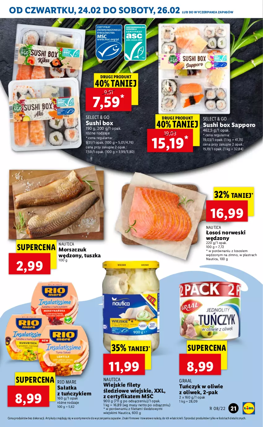 Gazetka promocyjna Lidl - GAZETKA - ważna 24.02 do 26.02.2022 - strona 21 - produkty: Gra, Graal, Por, Rio Mare, Sałat, Sałatka, Sos, Sushi, Tuńczyk, Tusz