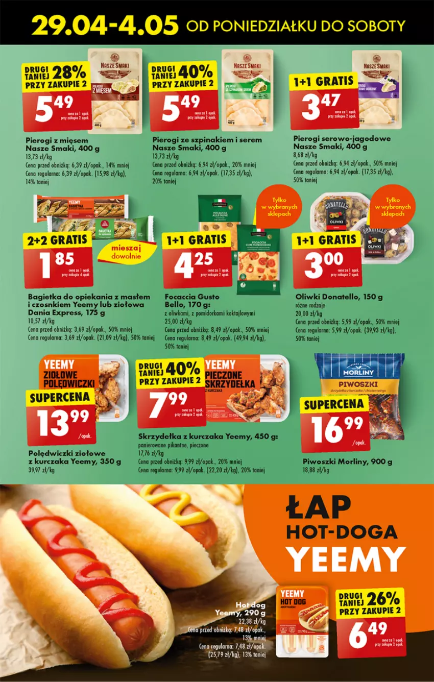 Gazetka promocyjna Biedronka - Od Poniedziałku - ważna 29.04 do 04.05.2024 - strona 41 - produkty: Bagietka, Bell, Focaccia, Gra, Kurczak, Morliny, O nas, Oliwki, Orka, Piec, Pierogi, Piwo, Ser, Skrzydełka z kurczaka, Szpinak