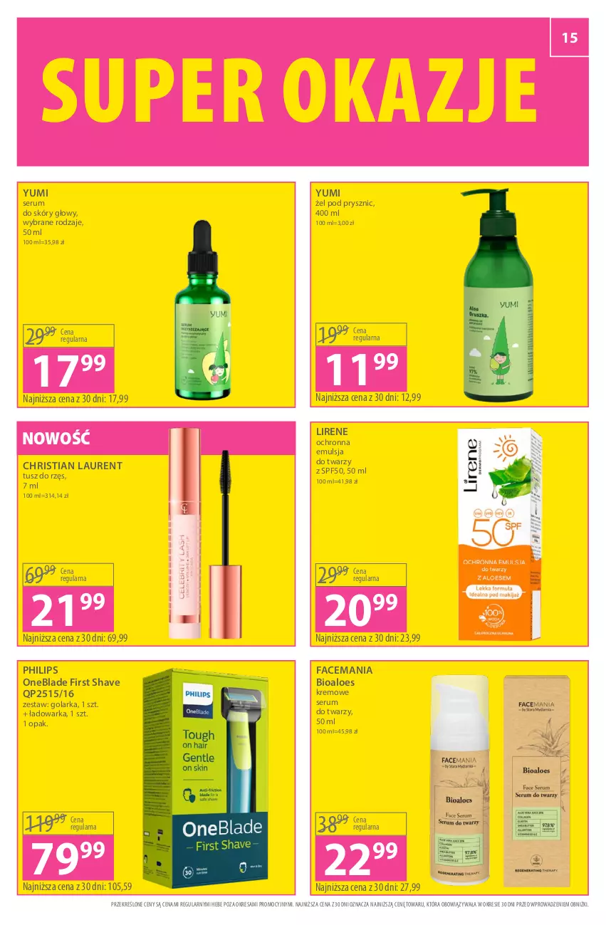 Gazetka promocyjna Hebe - Gazetka - ważna 01.06 do 14.06.2023 - strona 15 - produkty: Emulsja, Fa, Golarka, Laur, Lirene, Philips, Philips OneBlade, Rum, Ser, Serum, Serum do twarzy, Tusz, Warka