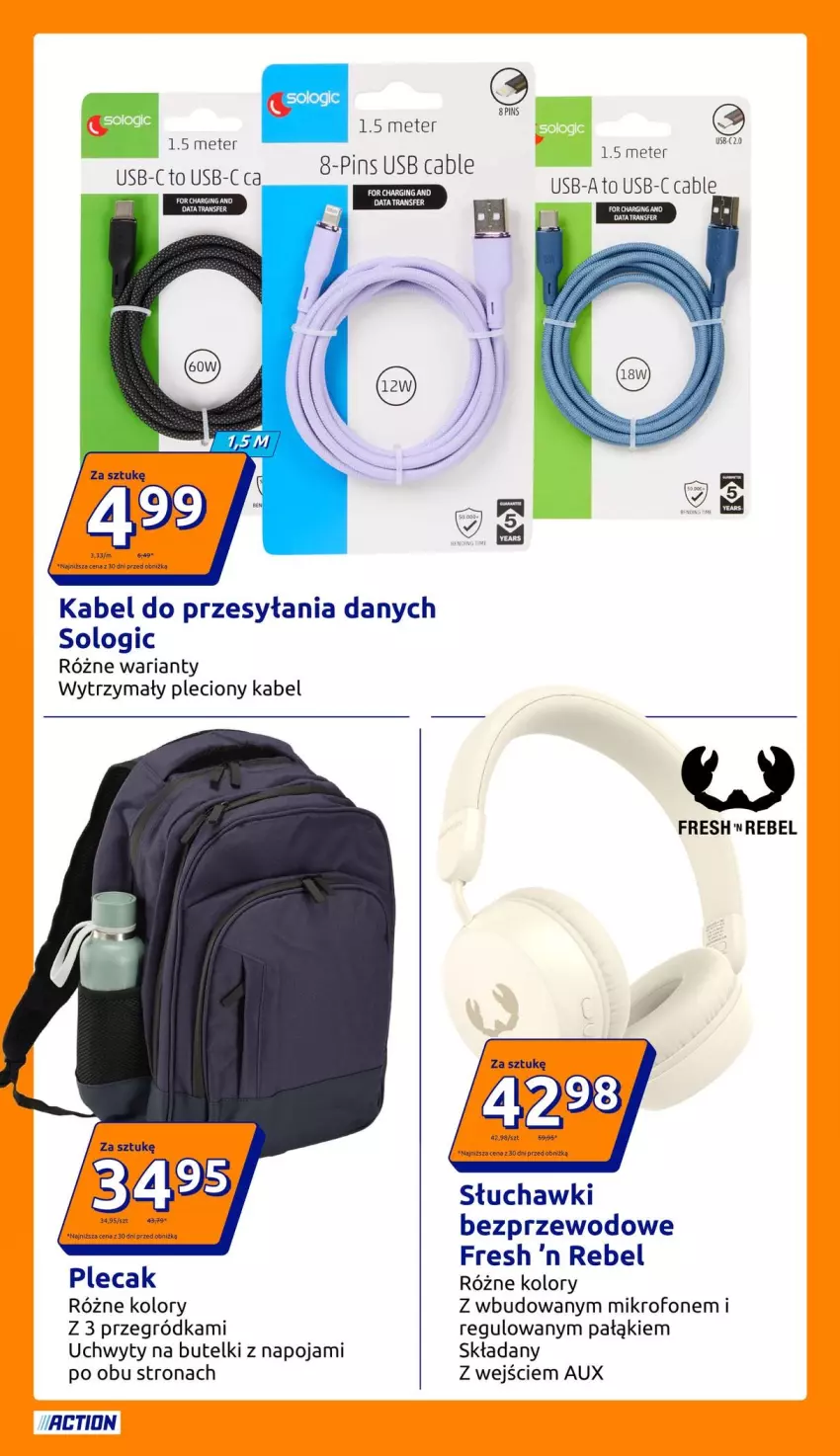 Gazetka promocyjna Action - Gazetka tydzień 32 2026 - ważna 05.08 do 11.08.2026 - strona 15 - produkty: Mikrofon, Plecak, Słuchawki, Tran, Uchwyty