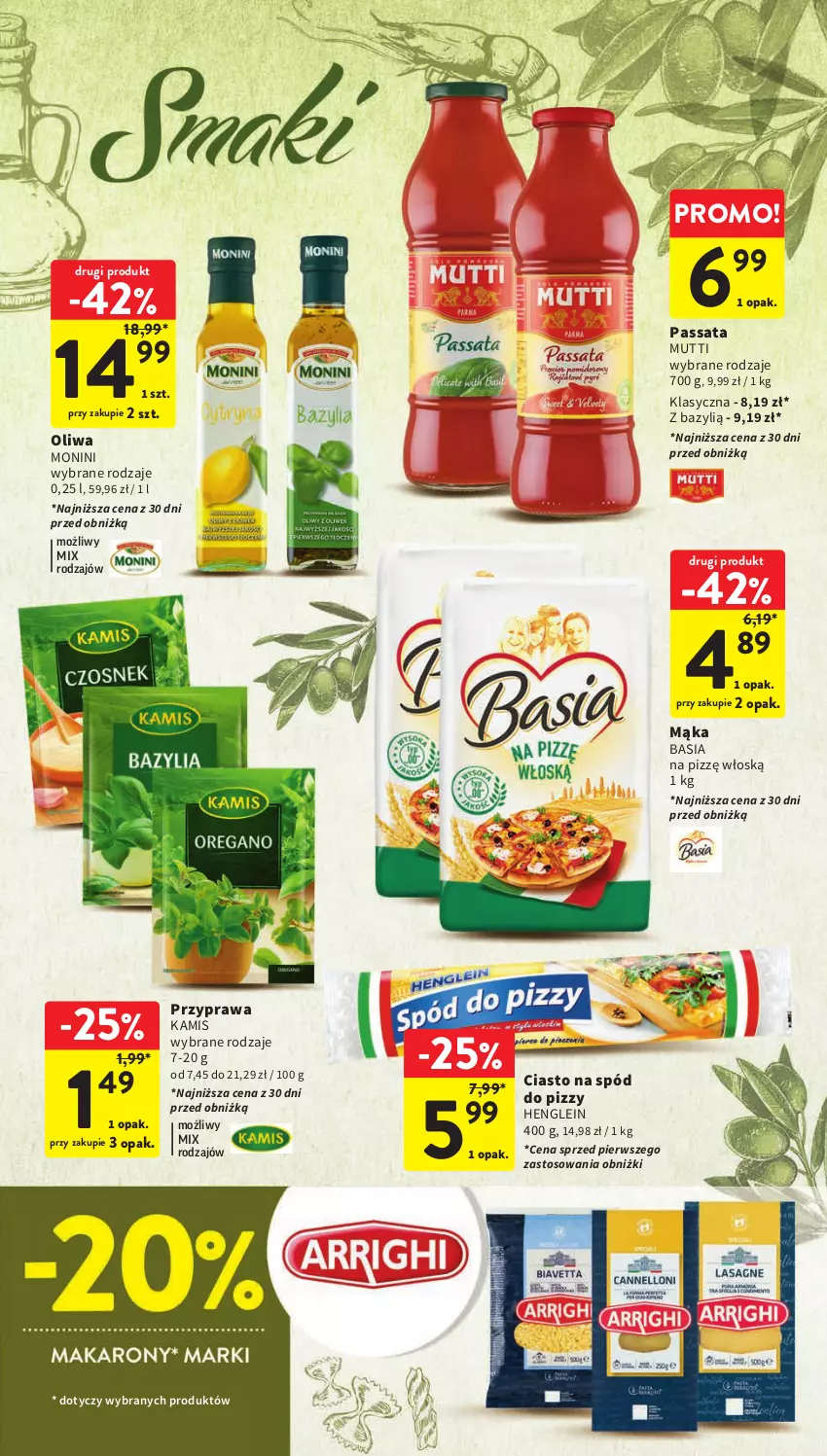 Gazetka promocyjna Intermarche - Gazetka Intermarche - ważna 17.08 do 23.08.2023 - strona 28 - produkty: Basia, Bazyl, Kamis, Mąka, Monini, Oliwa, Spód do pizzy