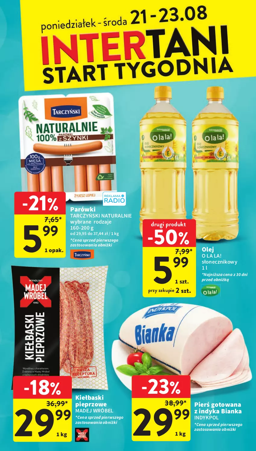 Gazetka promocyjna Intermarche - Gazetka Intermarche - ważna 17.08 do 23.08.2023 - strona 39 - produkty: Bianka, Kiełbaski pieprzowe, Madej Wróbel, Olej, Parówki, Pieprz, Tarczyński