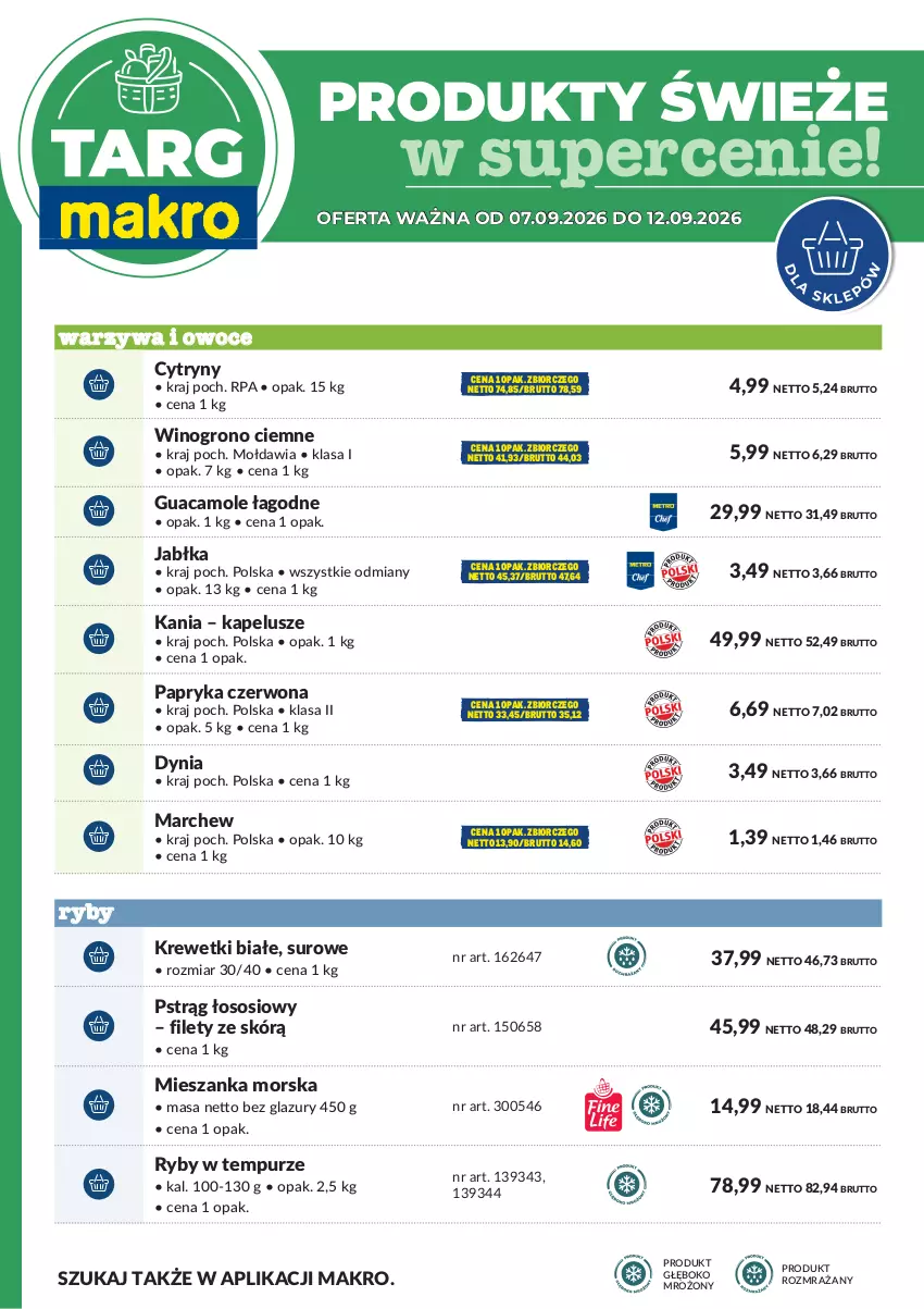 Gazetka promocyjna Makro - Targ MAKRO - oferta świeża w super cenach! - ważna 12.09 do 12.09.2026 - strona 6 - produkty: Amol, Cytryny, Jabłka, Krewetki, Lazur, Mieszanka morska, Owoce, Papryka, Papryka czerwona, Pstrąg, Pstrąg łososiowy, Pur, Sos, Warzywa, Warzywa i owoce, Wino