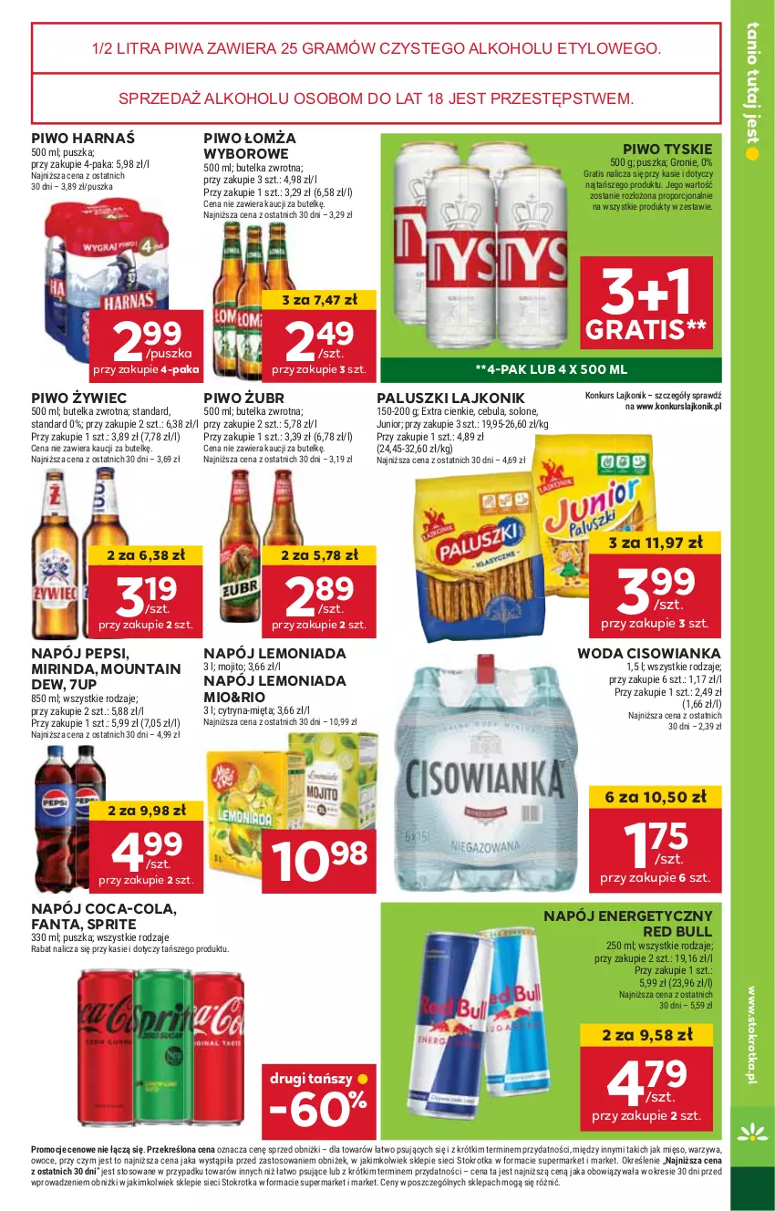 Gazetka promocyjna Stokrotka - Market - ważna 29.05 do 04.06.2025 - strona 25 - produkty: 7up, Cebula, Cisowianka, Coca-Cola, Fa, Fanta, Gra, Harnaś, Lajkonik, Lemoniada, Mięso, Mięta, Mirinda, Napój, Napój energetyczny, Owoce, Pepsi, Piwa, Piwo, Por, Red Bull, Sprite, Tyskie, Warzywa, Woda