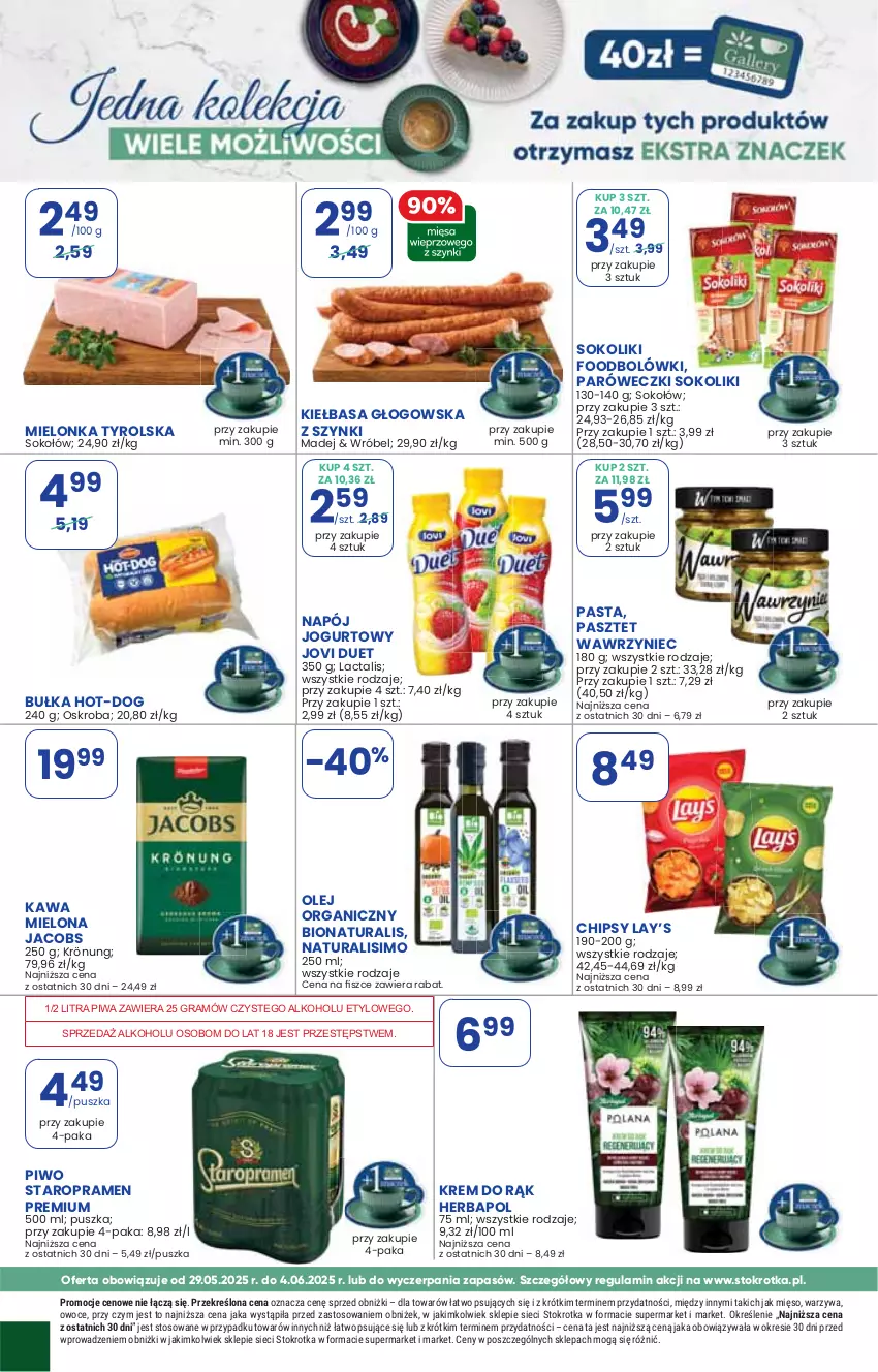 Gazetka promocyjna Stokrotka - Market - ważna 29.05 do 04.06.2025 - strona 26 - produkty: Chipsy, Gra, Herbapol, Jacobs, Jogurt, Kawa, Kawa mielona, Lay’s, Mielonka tyrolska, Mięso, Napój, Napój jogurtowy, Olej, Owoce, Pasztet, Piwa, Piwo, Sok, Warzywa