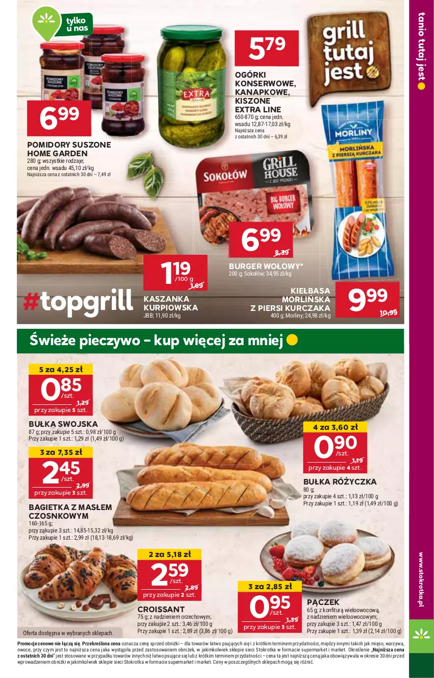 Gazetka promocyjna Stokrotka - Market - ważna 29.05 do 04.06.2025 - strona 5 - produkty: Bagietka, Bułka, Burger, Croissant, Kasza, Kaszanka, Kiełbasa, Kurczak, Mięso, Morliny, Ogórki konserwowe, Owoce, Pączek, Piec, Pieczywo, Pomidory, Ser, Sok, Sokołów, Warzywa