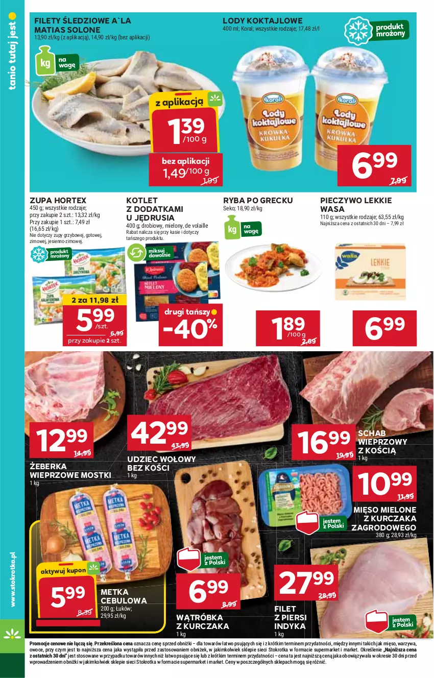 Gazetka promocyjna Stokrotka - Market - ważna 29.05 do 04.06.2025 - strona 8 - produkty: Filet z piersi indyka, Hortex, Kotlet, Kurczak, Lody, Mięso, Mięso mielone, Owoce, Piec, Pieczywo, Ryba, Ryba po grecku, Schab wieprzowy, SEKO, Udziec wołowy, Warzywa, Wasa, Zupa