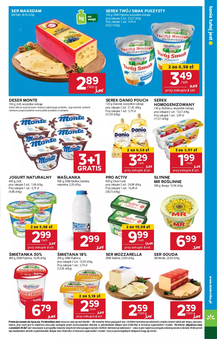 Gazetka promocyjna Stokrotka - Market - ważna 29.05 do 04.06.2025 - strona 9 - produkty: Danio, Danone, Deser, Flora, Gouda, Gra, Jogurt, Jogurt naturalny, Maasdam, Maślanka, Mięso, Monte, Mozzarella, Owoce, Piątnica, Por, Rolmlecz, Ser, Serek, Serek homogenizowany, Słynne, Słynne MR Roślinne, Twój Smak, Warzywa, Zott
