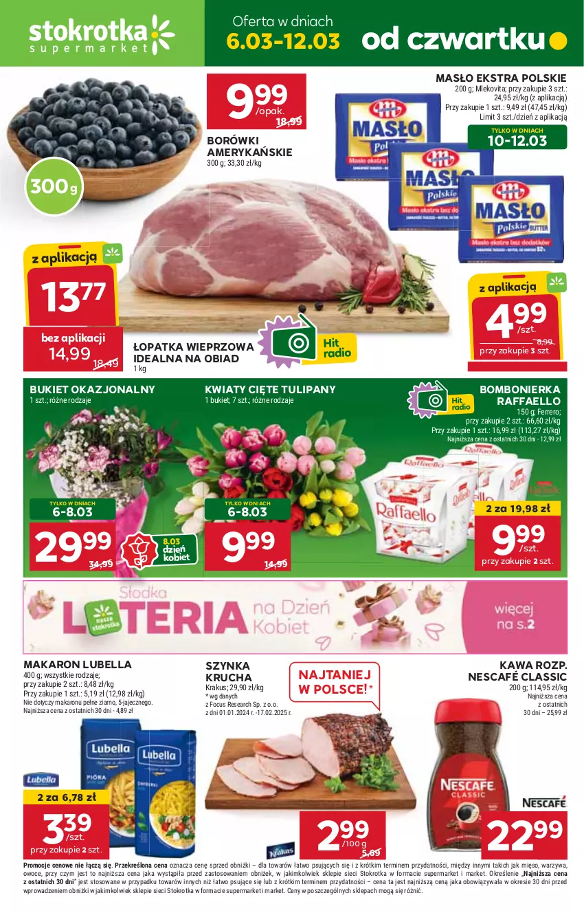 Gazetka promocyjna Stokrotka - Supermarket Opole/Radom - ważna 06.03 do 12.03.2025 - strona 1 - produkty: Bell, Bella, Bukiet, Fa, HP, Kawa, Kwiaty cięte, Lubella, Makaron, Masło, Nescafé, Raffaello, Szynka, Tulipan