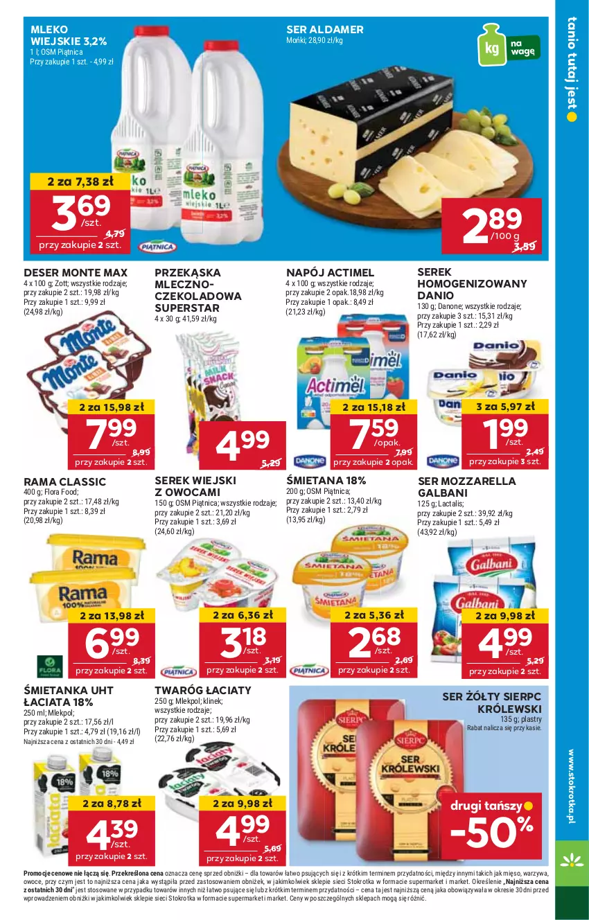 Gazetka promocyjna Stokrotka - Supermarket Opole/Radom - ważna 06.03 do 12.03.2025 - strona 11 - produkty: Actimel, Danio, Deser, Galbani, HP, Królewski, Mleko, Monte, Mozzarella, Napój, Rama, Ser, Serek, Serek homogenizowany, Serek wiejski, Twaróg