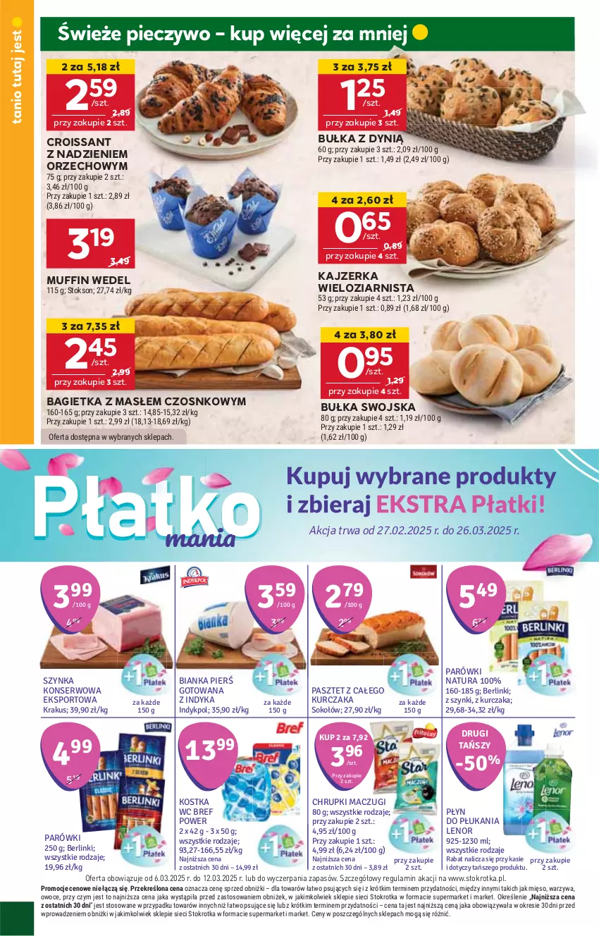 Gazetka promocyjna Stokrotka - Supermarket Opole/Radom - ważna 06.03 do 12.03.2025 - strona 18 - produkty: Bagietka, Berlinki, Bref, Bułka, Croissant, Dynią, HP, Kajzerka, Lenor, Piec, Pieczywo, Por, Ser, Sos, Sport