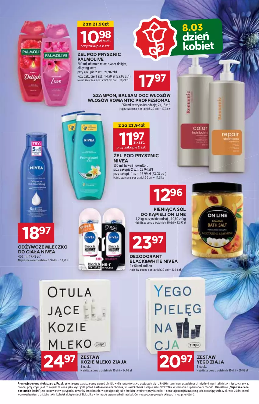 Gazetka promocyjna Stokrotka - Supermarket Opole/Radom - ważna 06.03 do 12.03.2025 - strona 34 - produkty: Dezodorant, HP, Lack, Mleczko, Mleczko do ciała, Mleko, Nivea, Palmolive, Sól, Sól do kąpieli, Szampon, Ziaja