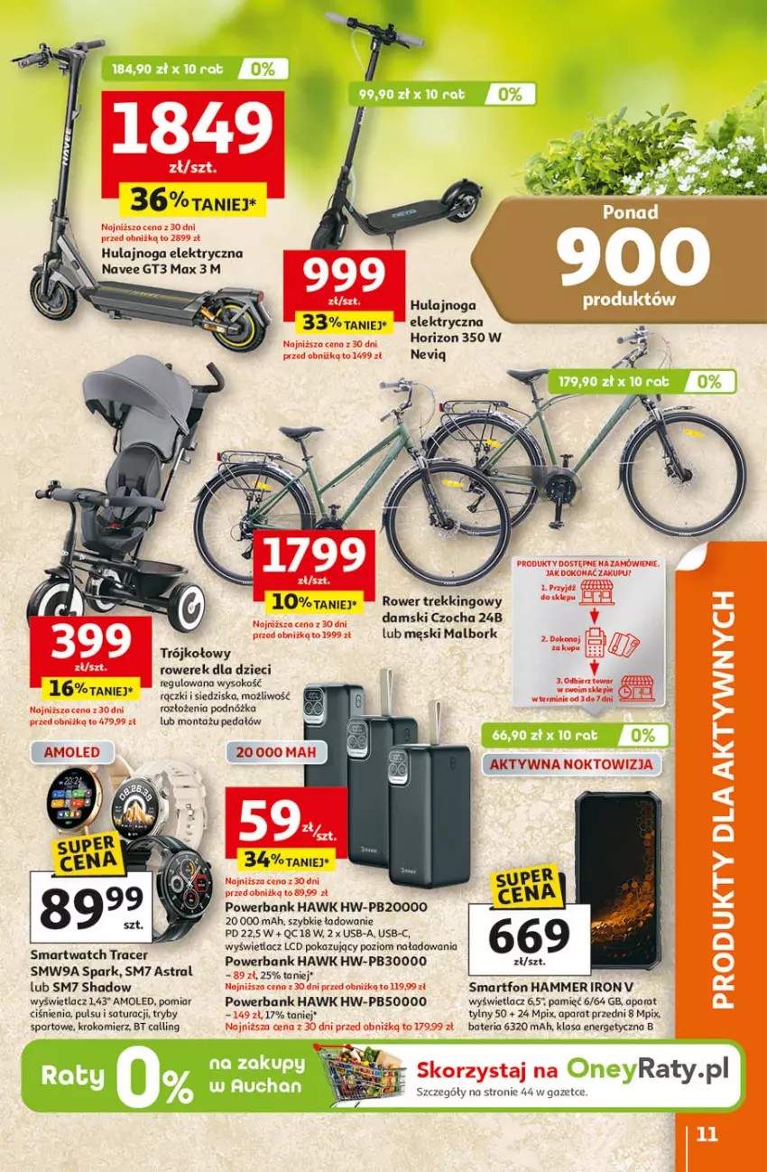 Gazetka promocyjna Auchan - 30 Lat Hipermarket - ważna 09.04 do 15.04.2026 - strona 11 - produkty: Acer, Amol, Bateria, Dzieci, Hulajnoga, Hulajnoga elektryczna, Krokomierz, Por, Powerbank, Rower, Rowerek, Smartfon, Smartwatch, Sok, Sport