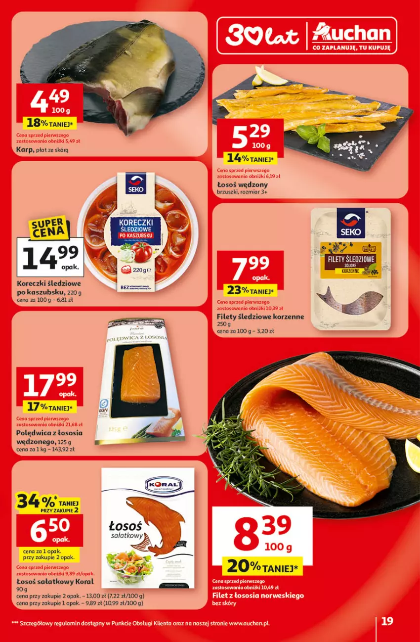 Gazetka promocyjna Auchan - 30 Lat Hipermarket - ważna 09.04 do 15.04.2026 - strona 19 - produkty: Karp, Koreczki śledziowe, Polędwica, Sałat, Sos
