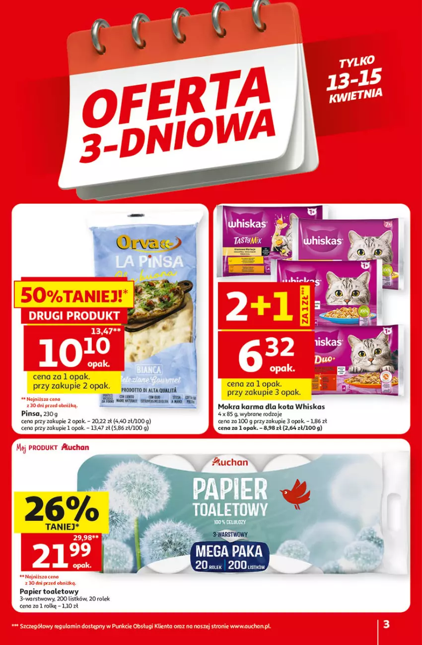 Gazetka promocyjna Auchan - 30 Lat Hipermarket - ważna 09.04 do 15.04.2026 - strona 3 - produkty: Mokra karma, Papier, Papier toaletowy, Whiskas