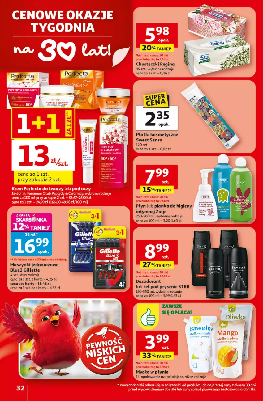 Gazetka promocyjna Auchan - 30 Lat Hipermarket - ważna 09.04 do 15.04.2026 - strona 32 - produkty: Chusteczki, Dezodorant, Gillette, Gin, Mydło, Mydło w płynie, Płatki kosmetyczne, Str8, Ziaja