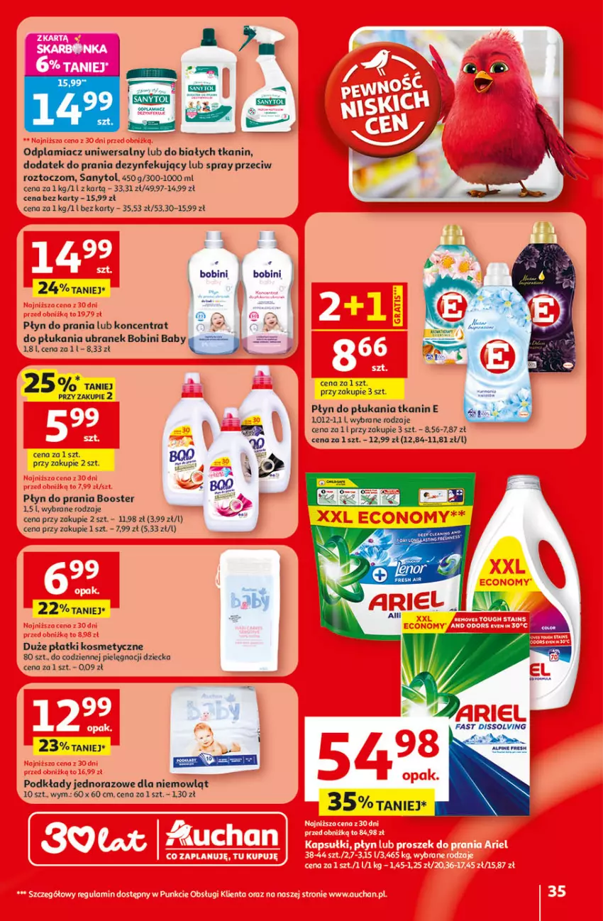Gazetka promocyjna Auchan - 30 Lat Hipermarket - ważna 09.04 do 15.04.2026 - strona 35 - produkty: Booster, Fa, Odplamiacz, Płatki kosmetyczne, Płyn do płukania, Płyn do prania, Podkład, Sanytol
