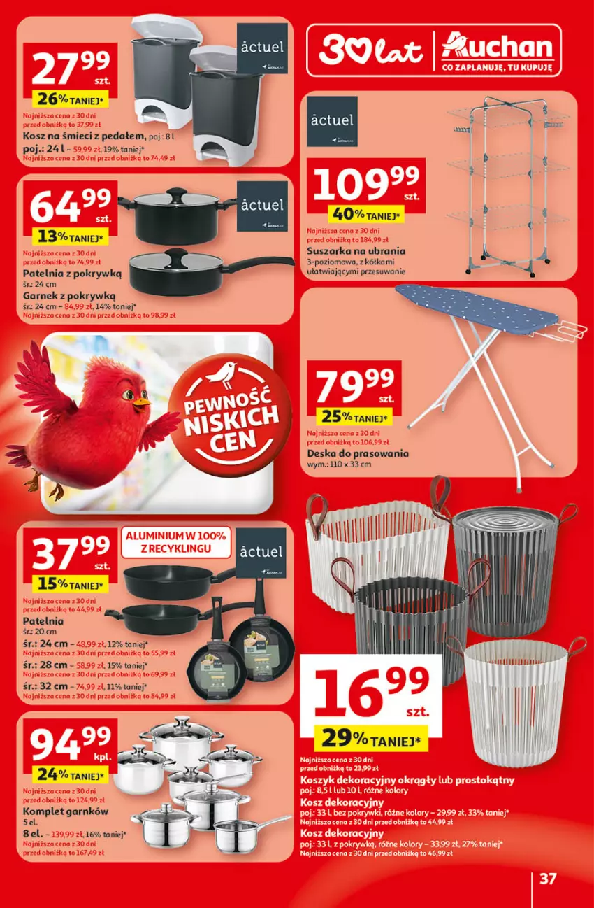 Gazetka promocyjna Auchan - 30 Lat Hipermarket - ważna 09.04 do 15.04.2026 - strona 37 - produkty: Deska do prasowania, Garnek, Kosz, Patelnia, Suszarka, Ubrania