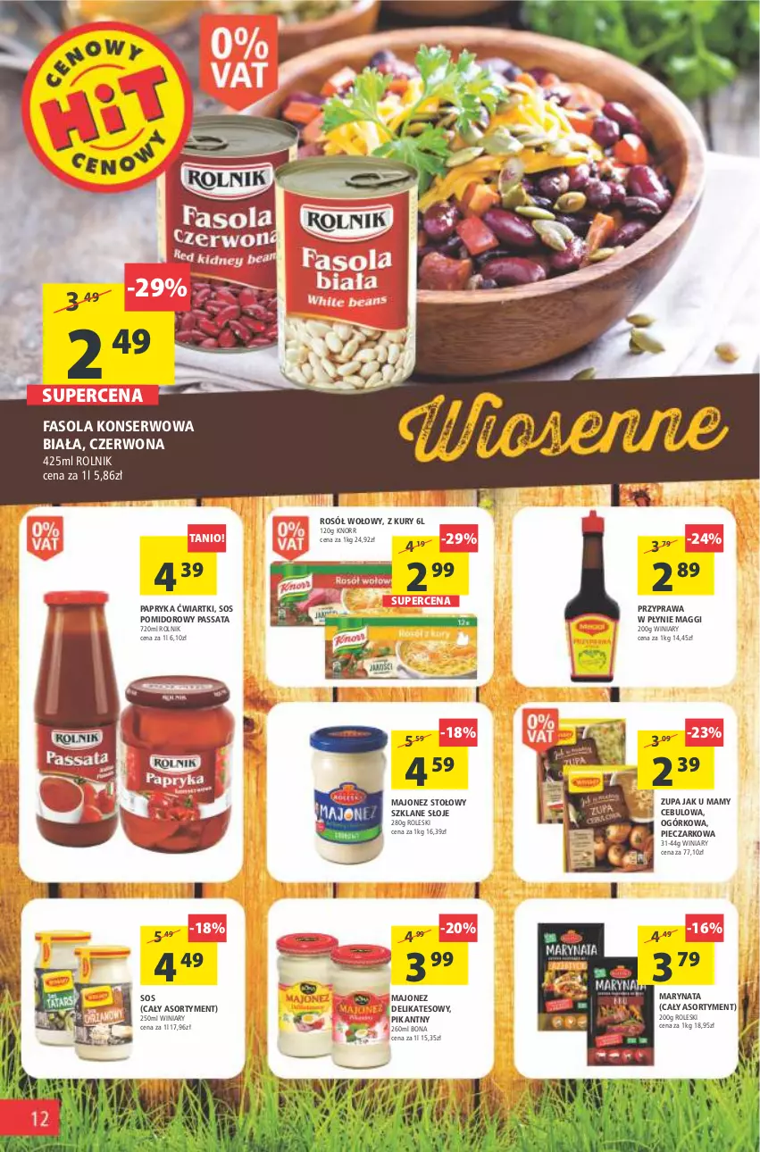 Gazetka promocyjna Arhelan - Gazetka - ważna 25.03 do 03.04.2022 - strona 12 - produkty: Fa, Fasola, Knorr, Maggi, Majonez, Papryka, Piec, Przyprawa w płynie, Rolnik, Rosół, Rosół wołowy, Ser, Sos, Sos pomidorowy, Winiary, Zupa