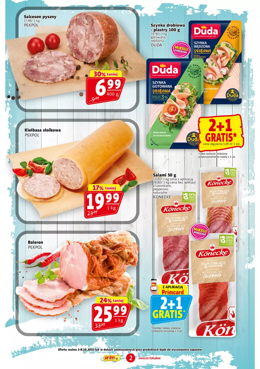 Gazetka promocyjna Prim Market - ważna 02.10 do 08.10.2025 - strona 2 - produkty: Duda, Feta, Kiełbasa, Pekpol, Por, Salami, Salceson, Szynka