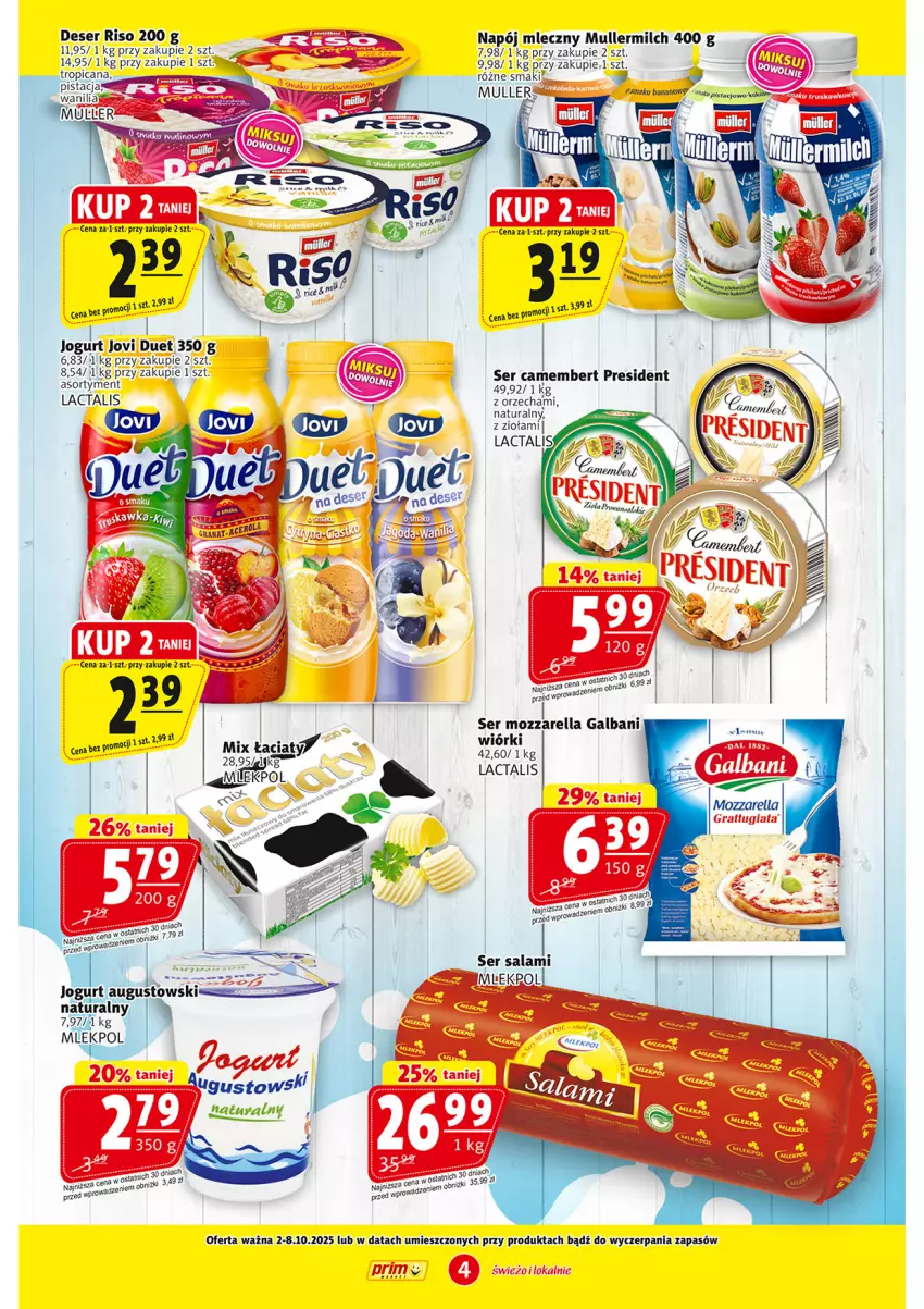 Gazetka promocyjna Prim Market - ważna 02.10 do 08.10.2025 - strona 4 - produkty: Camembert, Deser, EPEE, Galbani, Gra, Jogurt, Mozzarella, Napój, Napój mleczny, Ser