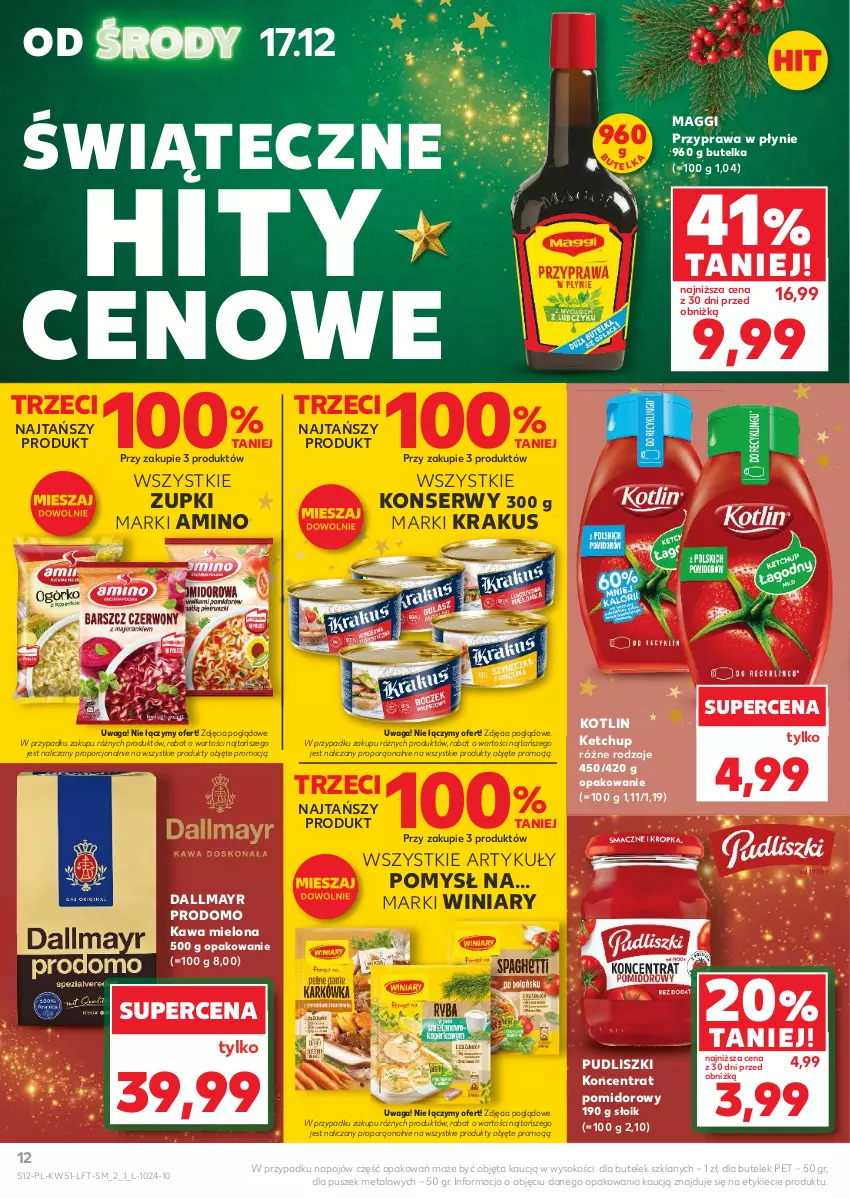 Gazetka promocyjna Kaufland - Gazetka tygodnia - ważna 17.12 do 23.12.2025 - strona 12 - produkty: Dallmayr, Kawa, Kawa mielona, Ketchup, Koncentrat pomidorowy, Kotlin, Krakus, Maggi, Por, Przyprawa w płynie, Pudliszki, Ser, Sok, Waga, Winiary