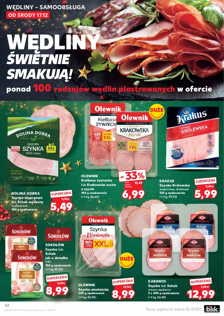 Gazetka promocyjna Kaufland - Gazetka tygodnia - ważna 17.12 do 23.12.2025 - strona 32 - produkty: Kabanos, Kiełbasa, Krakus, Olewnik, Sok, Sokołów, Szynka, Szynka Królewska, Szynka wieprzowa, Tera