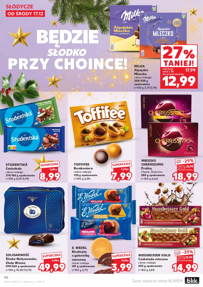 Gazetka promocyjna Kaufland - Gazetka tygodnia - ważna 17.12 do 23.12.2025 - strona 46 - produkty: Biszkopty, Bomboniera, Czekolada, Czekolada mleczna, E. Wedel, Gala, Lody, Milka, Mleczko, Praliny, Ser, Tera, Toffifee