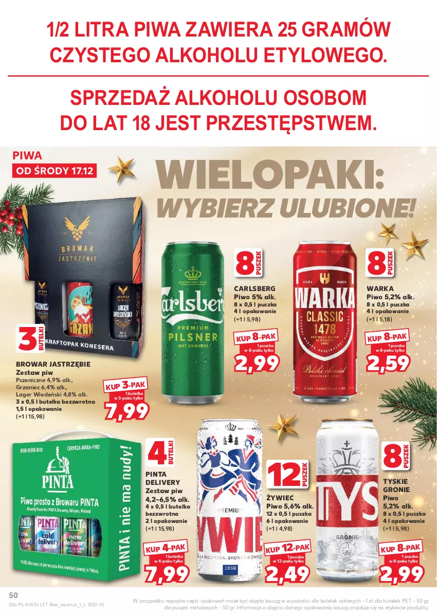 Gazetka promocyjna Kaufland - Gazetka tygodnia - ważna 17.12 do 23.12.2025 - strona 50 - produkty: Carlsberg, Gra, Piwa, Piwo, Sok, Tyskie, Warka