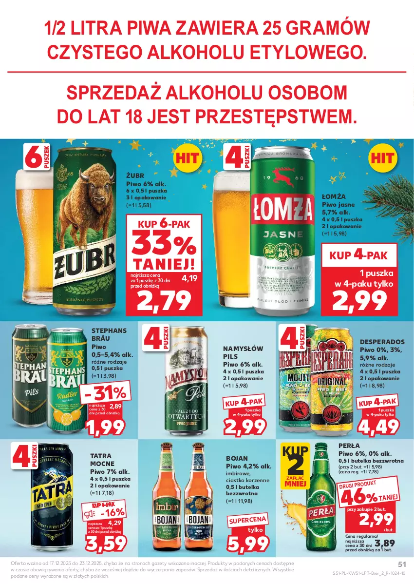Gazetka promocyjna Kaufland - Gazetka tygodnia - ważna 17.12 do 23.12.2025 - strona 51 - produkty: Desperados, Gra, Imbir, Namysłów, Perła, Piwa, Piwo, Piwo jasne, Tatra