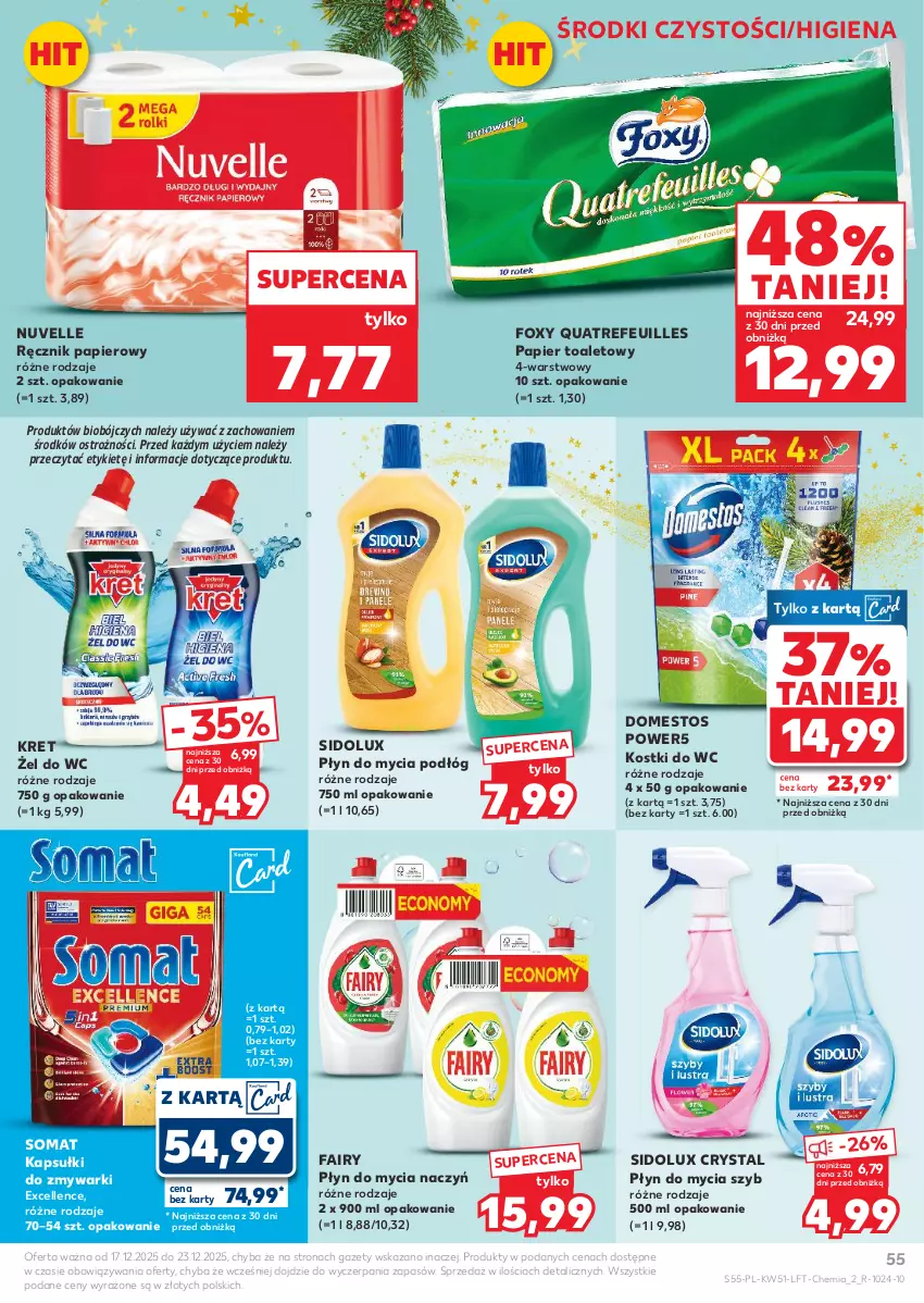 Gazetka promocyjna Kaufland - Gazetka tygodnia - ważna 17.12 do 23.12.2025 - strona 55 - produkty: Do mycia naczyń, Domestos, Fa, Fairy, Foxy, Kret, Papier, Papier toaletowy, Płyn do mycia, Płyn do mycia naczyń, Płyn do mycia podłóg, Ręcznik, Sidolux, Somat, Zmywarki