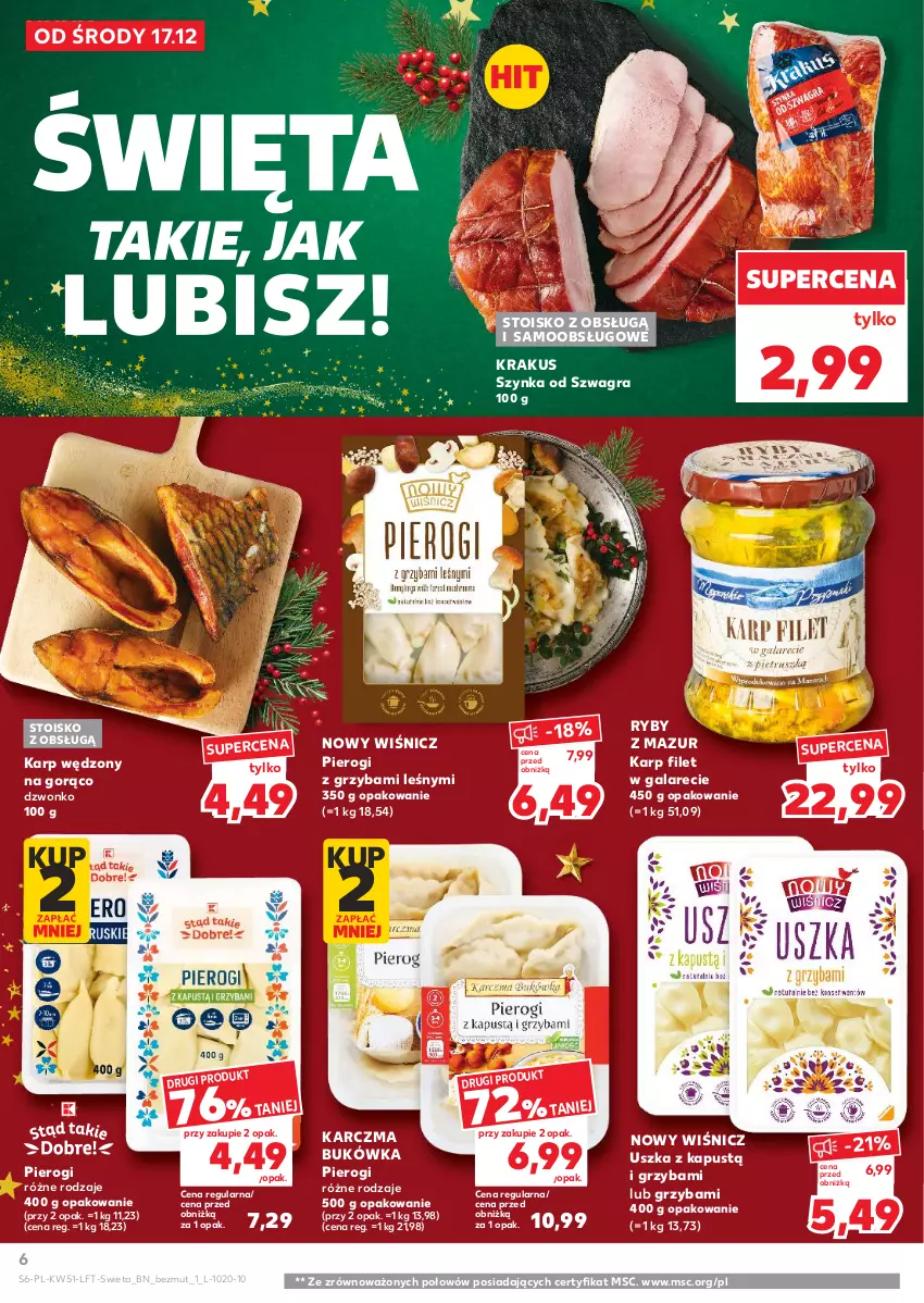 Gazetka promocyjna Kaufland - Gazetka tygodnia - ważna 17.12 do 23.12.2025 - strona 6 - produkty: Gala, Gra, Kapustą, Karp, Krakus, Pierogi, Szynka
