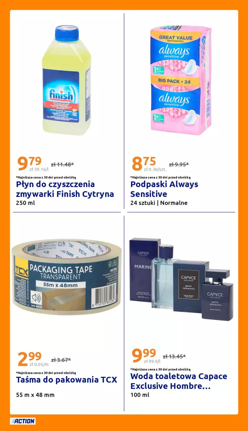 Gazetka promocyjna Action - Gazetka tydzień 42 2026 - ważna 14.10 do 20.10.2026 - strona 25 - produkty: Always, Finish, Podpaski, Tran, Woda, Woda toaletowa, Zmywarki