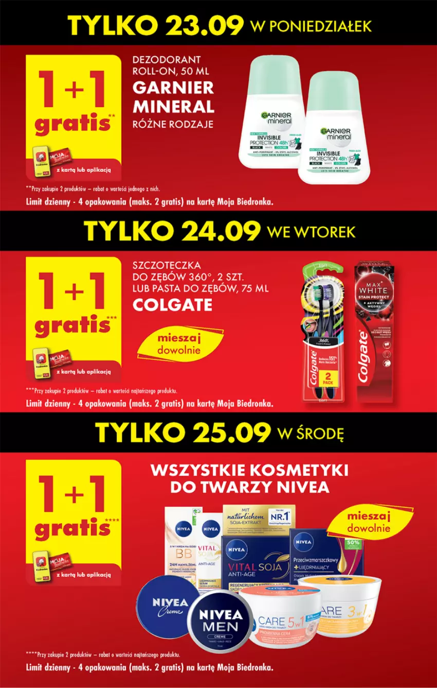 Gazetka promocyjna Biedronka - Od Poniedziałku - ważna 23.09 do 28.09.2024 - strona 15 - produkty: Colgate, Dezodorant, Garnier, Gra, LG, Nivea, Pasta do zębów, Szczoteczka, Szczoteczka do zębów