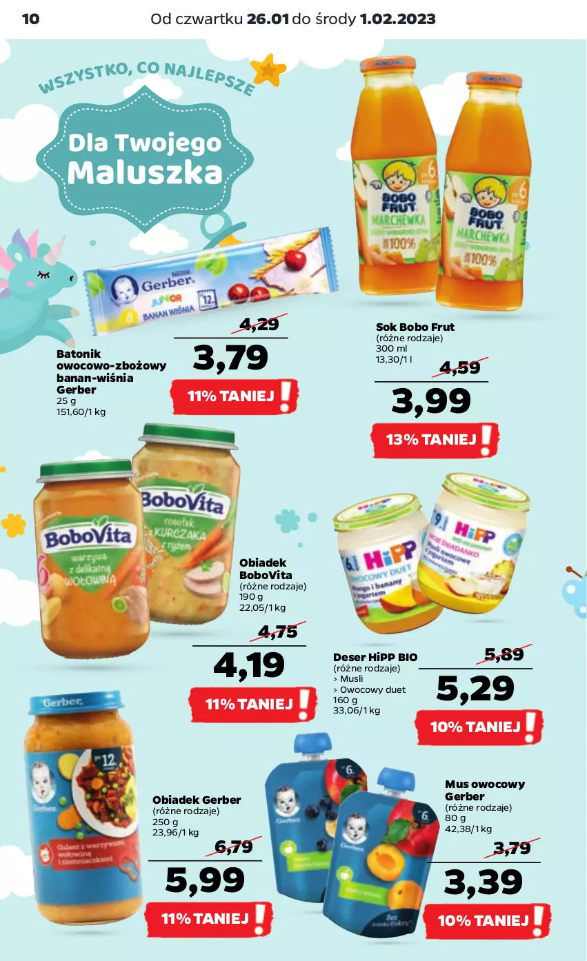 Gazetka promocyjna Netto - Artykuły spożywcze - ważna 26.01 do 01.02.2023 - strona 10 - produkty: Baton, BoboVita, Deser, Gerber, HiPP, Hipp Bio, Mus, Ser, Sok, Tonik