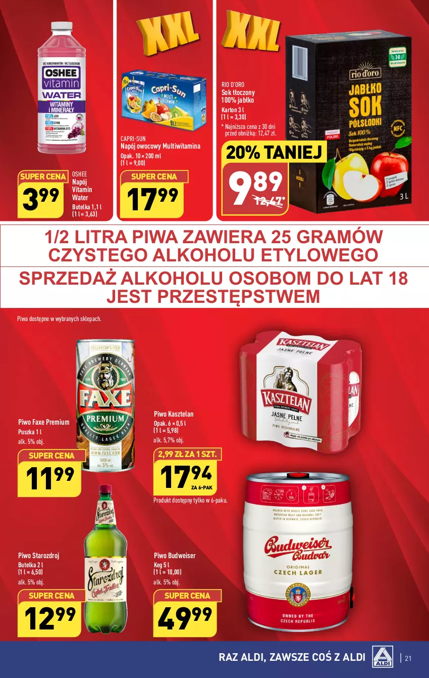 Gazetka promocyjna Aldi - Pełna oferta - ważna 21.08 do 27.08.2023 - strona 21 - produkty: Fa, Gra, Kasztelan, Napój, Oshee, Piwa, Piwo, Ser, Sok