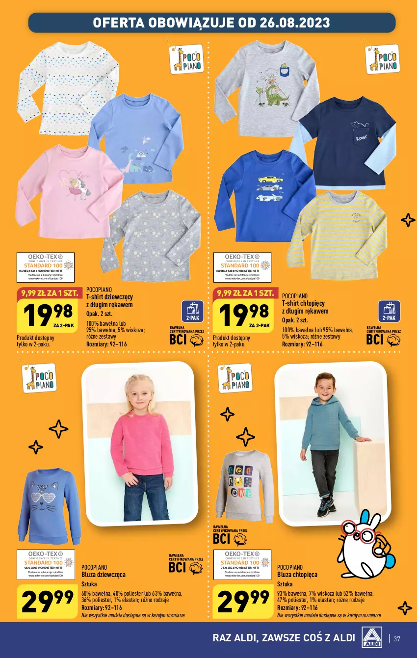 Gazetka promocyjna Aldi - Pełna oferta - ważna 21.08 do 27.08.2023 - strona 37 - produkty: Bluza, Pocopiano, T-shirt, Wełna